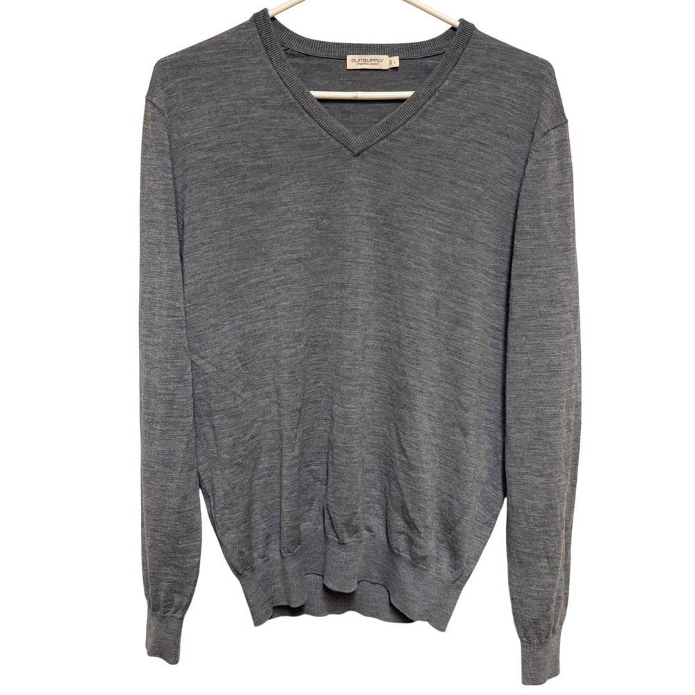SuitSupply Mens Grey 100% Merino Wool V-Neck Pullover Sweater Size Large